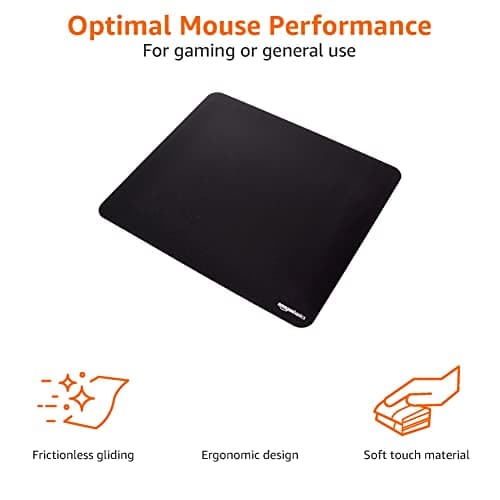 Amazon Basics Large Square Computer Mouse Pad, Cloth and Rubberized Base, 17.7L x 15.7W inches, Black