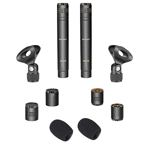 NEEWER 2-Pack Pencil Stick Condenser Mic with Interchangeable Omni Cardioid and Super Cardioid Capsules Foam Windscreens Mic Clip and Carrying Case for Acoustic Woodwind Instruments