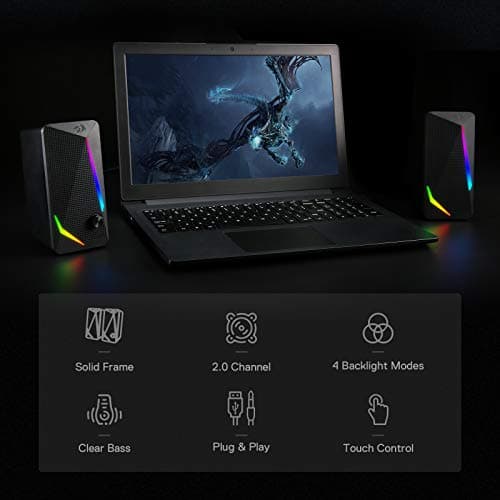 Redragon GS510 RGB Desktop Speakers, 2.0 Channel PC Computer Speaker with 4 Colorful LED Backlight Modes, Enhanced Bass and Easy-Access Volume Control, USB Powered w/ 3.5mm Cable