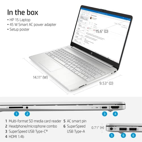HP Windows 11 Pro 15 15.6" FHD Business Laptop Computer,11th Gen Intel Core i5-1135G7, 16GB RAM 512GB SSD, Intel Iris Xe Graphic, Numeric Pad, Long Battery Life, Wi-Fi 5, Bluetooth 4.2, USB, w/Battery