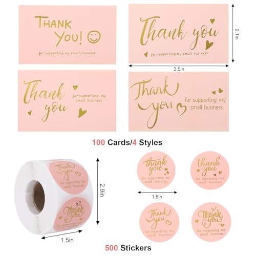 600 Pcs Thank You Cards Small Business, Thank You for Supporting My Small Business Stickers, Stickers for Your Order Retail Store Packaging Essentials Pink