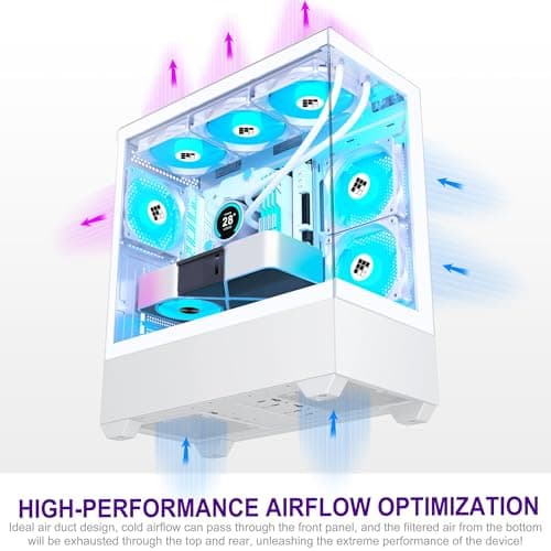 PC Case - Pre-Installed 6 PWM ARGB Fan, ATX Mid-Tower Gaming PC Case, Type-C,FOIFKIN (White, F1)