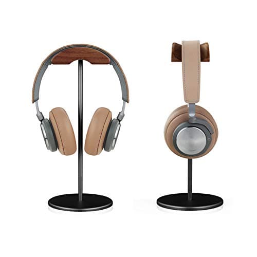 Headphone Stand, Walnut Wood & Aluminum Headset Stand, Nature Walnut Gaming Headset Holder with Solid Heavy Base for All Headphone Sizes (Black)