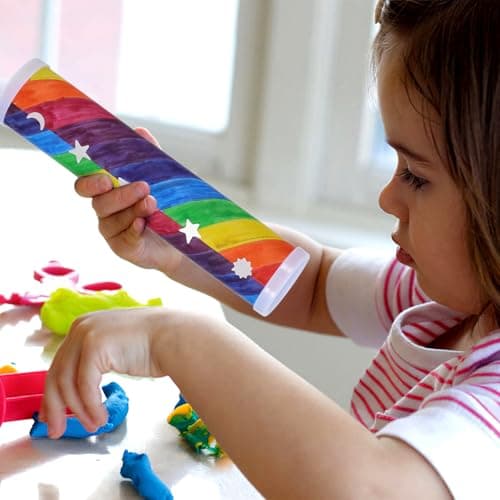 Totority Blank DIY Kaleidoscope Making Kit for Kids - 15 Pcs Variety Tool, Preschool Classic Material for Teaching, White