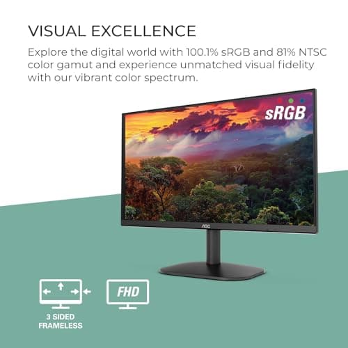 AOC 22B2HM2 22" Full HD (1920 x 1080) 100Hz LED Monitor, Adaptive Sync, VGA x1, HDMI x1, Flicker-Free, Low Blue Light, HDR Ready, VESA, Tilt Adjust, Earphone Out, Eco-Friendly