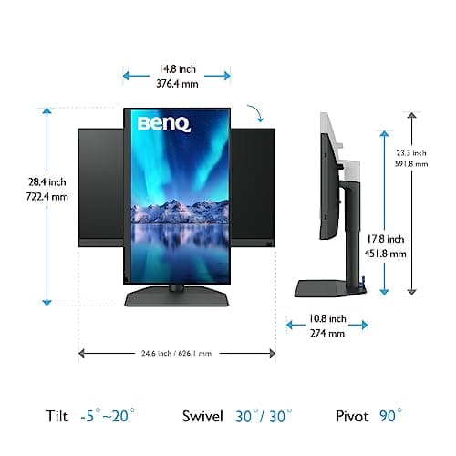 BenQ SW272Q 27-inch 2K 90W USB-C Photographer Monitor, 99% Adobe RGB, 98% DCI-P3/Display P3, Nano Matte Panel with TUV Anti-Reflection Certification, 1.07 Billion Colors, 16 bit 3D LUT, HDR