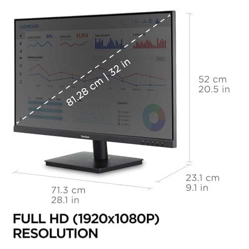 ViewSonic VA3209M 32 Inch IPS Full HD 1080p Monitor with Thin Bezels, 75Hz, Eye Care, HDMI, VGA Inputs for Home and Office