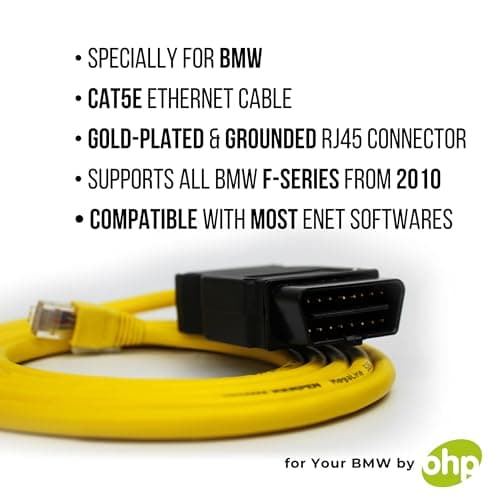 OHP ENET Bimmercode OBD2 Cable for BMW F- Series Coding | E SYS ISTA+ ICOM Bootmod3 Bimmerlink OBD | Heavy Duty Cable