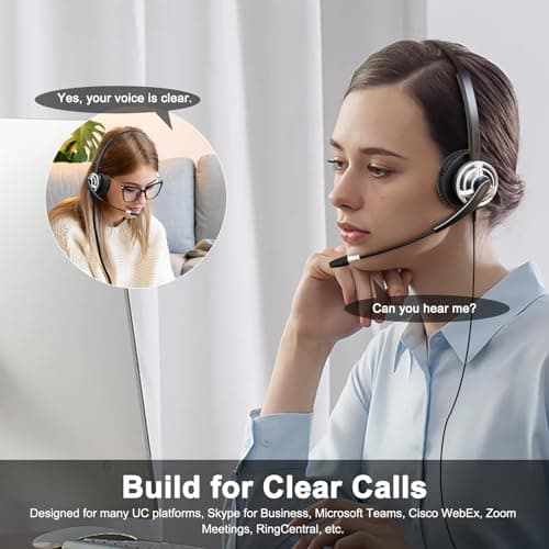 MKJ USB Headset for Call Centers & Office - Noise Canceling Microphone, Wired USB Headphone for Computer PC Laptop, Compatible with Zoom, Ms Teams, Webex, Google Meet, Ideal for Hybrid Workspaces