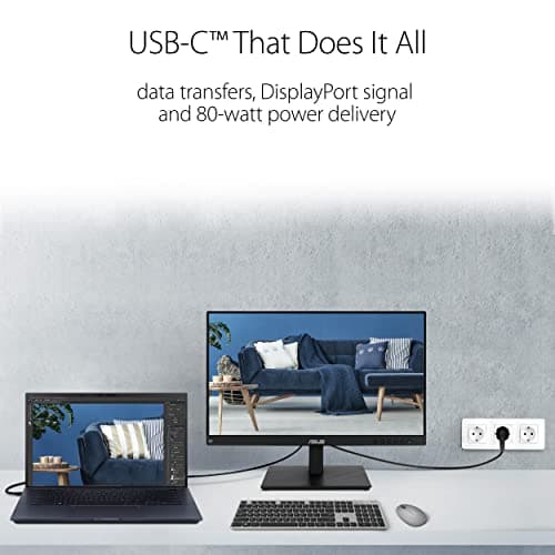 ASUS 24" 1080P Multi-Touch Monitor (BE24ECSBT) - Full HD, IPS, 10-Point Touch, IPS, Eye Care, USB-C with Power Delivery, HDMI, DisplayPort Daisy Chain, Height Adjustable, VESA Wall Mountable, Black