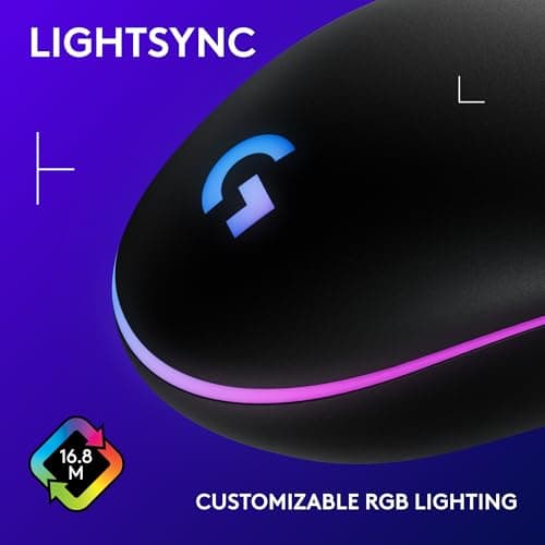 Logitech G203 Wired Gaming Mouse, 8,000 DPI, Rainbow Optical Effect LIGHTSYNC RGB, 6 Programmable Buttons, On-Board Memory, Screen Mapping, PC/Mac Computer and Laptop Compatible - Black