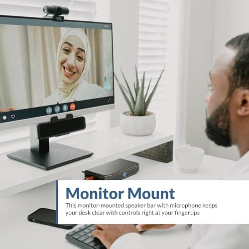 Cyber Acoustics USB & Bluetooth Speaker Bar (CA-2890BT) – USB Powered Speaker with Speakerphone for PC and Bluetooth to Simultaneously Connect to Smartphones, Clamps to Monitor, Convenient Controls