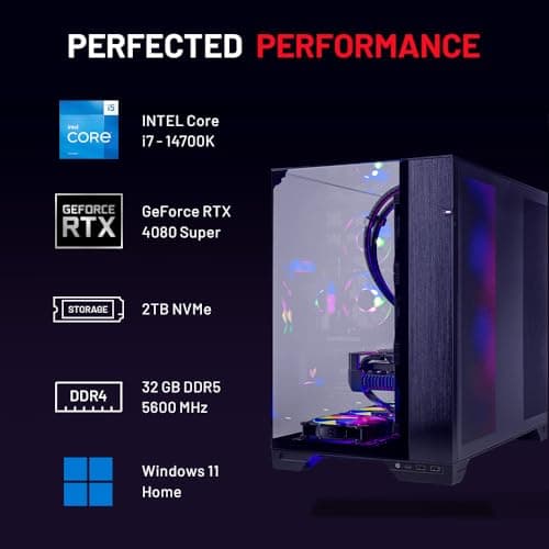 Skytech O11V Gaming PC Desktop, Intel i7 14700K 3.4 GHz (5.5GHz Turbo Boost), NVIDIA RTX 4080 Super 16GB GDDR6X, 2TB Gen4 SSD, 32GB DDR5 RAM 5600 RGB, 1000W Gold ATX 3.0 PSU, 360mm ARGB AIO, Wi-Fi