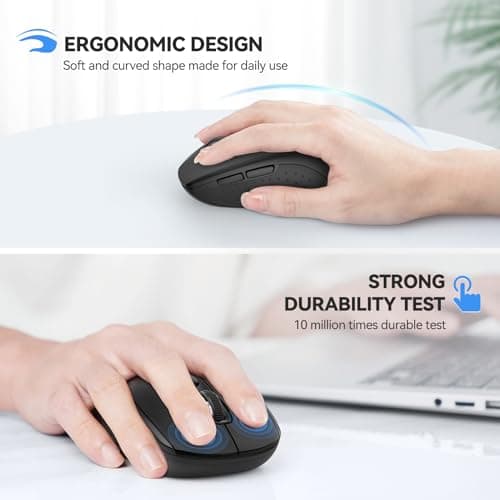 TECKNET Bluetooth Mouse, 4000DPI Wireless Mouse for Laptop 2-in-1(BT 5.0/3.0+2.4Ghz) Computer Portable PC Mice Wireless with USB Receiver for Mac (USB-A+Bluetooth, Black)