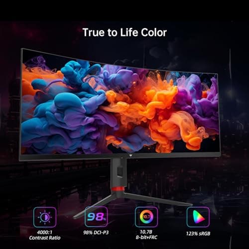 34'' Curved Ultrawide Gaming Monitor, 21:9, 3440x1440p 165Hz 1ms, 1500R Curved Monitor, Freesync G-sync, Picture by Picture,PIP, Height/Tilt/Swivel/Pivot