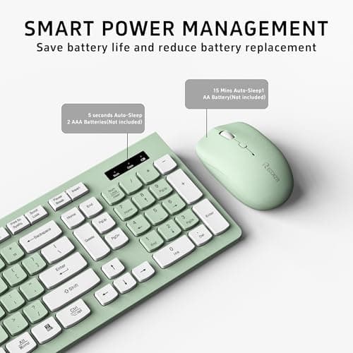 Wireless Keyboard and Mouse Combo, Full-Sized Wireless Keyboard and Adjustable DPI Mouse, 2.4GHz USB Receiver, Wireless Keyboard and Mouse for PC, Windows, MAC, Desktop, Laptop (Avocado Green)