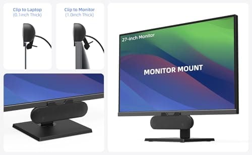 Computer Speakers for Desktop PC Monitor, External Speakers for Laptop, USB-Powered, Plug-n-Play, Wired, Clip-On, Small Computer Soundbar for PC, with Loud Sound, Rich Bass, G-Sensor, USB-C Adapter