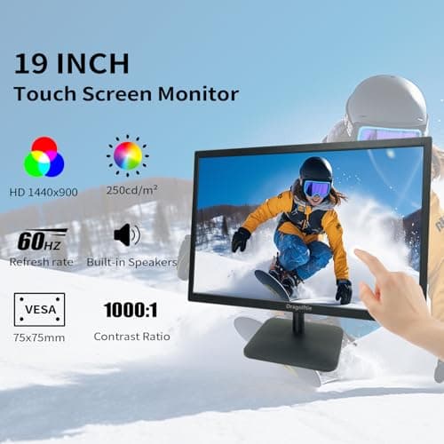 19 Inch Touchscreen Monitor HD 1440x900P, Built-in Speakers, VESA, TN Panel Desktop PC Touch Screen Monitor with HDMI & VGA & Type-B Ports, Low-blue Light Computer Touch Display, 60Hz, Black
