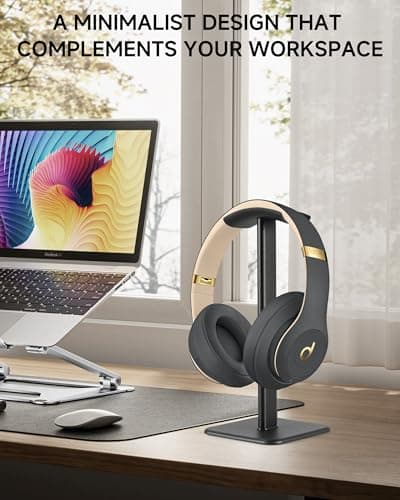 Headset Stand - Headphone Holder for Desk with Aluminum Hanger Compatible with All Over-Ear On-Ear Computer Xbox One PS5 PS4 PC Game Telephone Headsets (Black)
