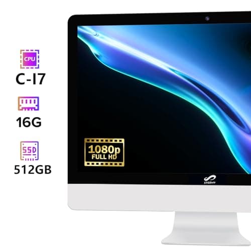 STGSivir All in One Desktop Computer 24" FHD Display, Intel Core i7 up to 3.9GHz, 16G Memory, 512G SSD, WiFi 5, Bluetooth, RGB Keyboard & Mouse & Mouse Pad, Webcam, Windows 10 Home