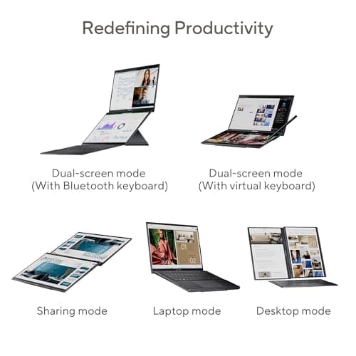 ASUS Zenbook Duo Laptop, Dual 14” OLED WUXGA Touch Display, Intel Evo Certified, Intel Core Ultra 7 CPU, Intel Arc Graphics, 16GB RAM, 1TB SSD, Windows 11,UX8406MA-DS76T, Inkwell Gray