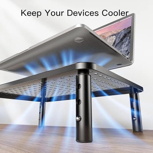 HUANUO Monitor Stand for Desk, Computer Monitor Stand Height Adjustable, Monitor Riser for 2 Monitors, Laptop Stand for Desk, 2 Pack, Black