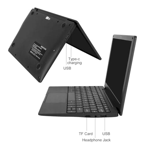 10.1Inch Laptop,Quad-Core Processor with Android 12.0 OS,2GB RAM,64GB EMMC,Built-in Camera,WiFi,USB Interface,Tpye-C Charging for Learning and Entertainment (Black 2GB+64GB)