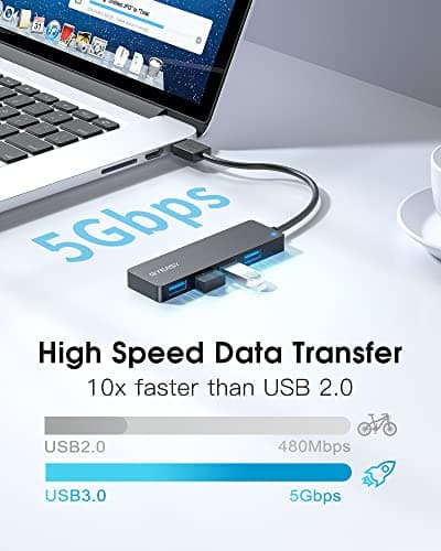 BYEASY USB Hub, Multiple USB 3.0 Hub, USBA Splitter for Laptop with Type C Power Port, Extender for Mouse, Keyboard, Flash Drive, U Disk, Printer Compatible with A Port Laptop, PC, Desktop and More