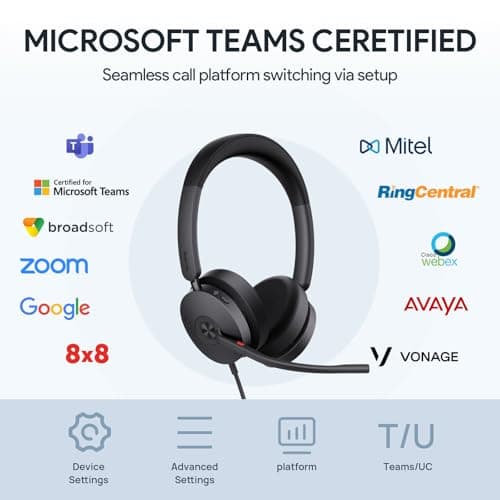 Yealink UH48 ANC Wired Headset with Microphone, Active Noise Cancelling USB Headphones for PC, MS Teams Certified Works with All Other Call Platforms, USB-A or USB-C Connectivity, Mute Button