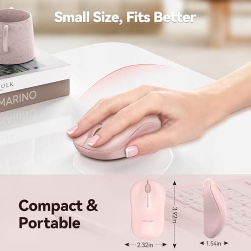 TECKNET Wireless Mouse for Laptop, 2.4G Silent Computer Mouse Quiet Click with 5 DPI Levels,Contoured Grip,Small Portable 30 Months Battery Cordless Mice for PC, Chromebook, Mac - Pink