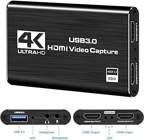DIGITNOW Audio Video Capture Card,4K HDMI USB 3.0 Capture Adapter Video Converter 1080P 60fps Portable Capture Device for Video Game Recording Live Streaming Broadcasting,Support PS4 Xbox One Camera
