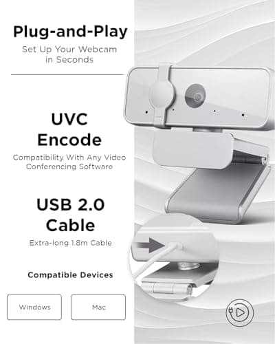 Lenovo HD 1080p Webcam (300 FHD) - Monitor Camera with 95° Wide Angle, 360° Rotation Pan & Tilt, Dual Microphones – Attachable Desktop Cam with Privacy Shutter for Remote Work, Streaming & Gaming