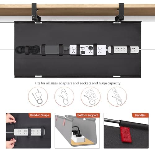 Univivi No Drill Under Desk Cable Management Tray, 36" Cord Organizer for Table, Clamp/Screw Mount Desk Cable Management, Premium Fabric Cable Management Tray for Office, Home