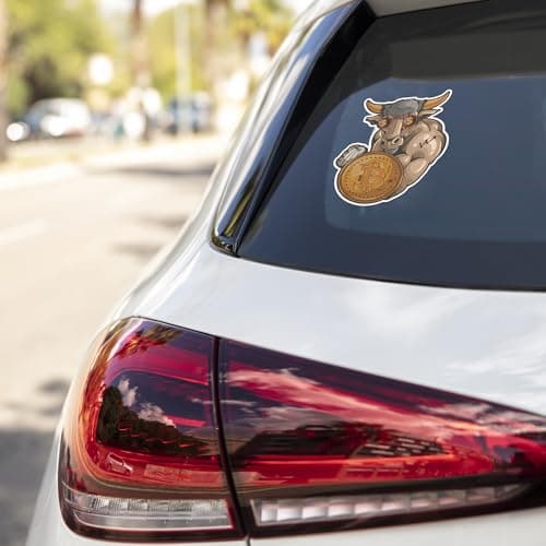 Crypto Mining Bull - Bitcoin Trading & Money Vinyl Sticker Decal for Car Bumpers and Window Sticker Laptop Skateboard Luggage Sticker for Truck Hardhat Stickers for Men and Woman 4"X5" sj93