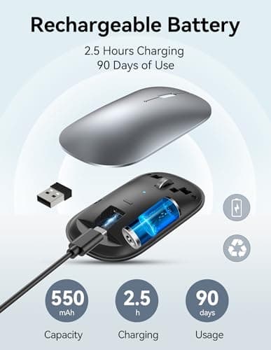 TECKNET Wireless Mouse, BT5.0/3.0 2.4GHz Silent Computer Mouse with USB Receiver,4000DPI Rechargeable Portable Bluetooth Mouse for Laptop/MacBook/Pro/iPad/Windows