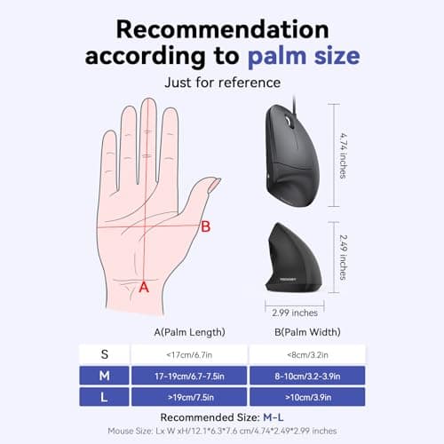 TECKNET Wired Mouse, 6400 DPI Ergonomic Mouse 6 Buttons Silent Mice 4 Adjustable DPI Vertical Mouse Compatible with Windows/Chrome/Laptop/Computerice