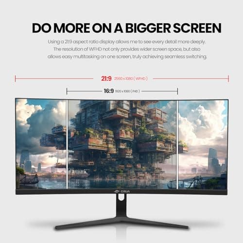 CRUA 30Inch Ultrawide Curved Monitor, 21:9 WFHD(2560x1080P) VA Computer Monitor, 120% sRGB 100HZ 1500R PC Monitors Support FreeSync, Wall-Mounted, with HDMI/DP Display Port-Black