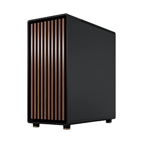 Fractal Design North Charcoal Black Tempered Glass Dark - Genuine Walnut Wood Front - Glass Side Panel - Two 140mm Aspect PWM Fans Included - Type C USB - ATX Airflow Mid Tower PC Gaming Case