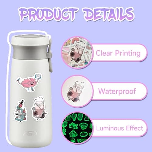 100Pcs Glow in The Dark Funny Natural Science Lab Stickers for Water Bottle, Physics Chemistry Biology Lab Vinyl Laptop Decals, Adults Teachers Students Waterproof Phone Case Skateboard Luggage Decor