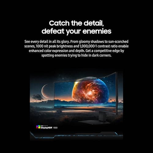 SAMSUNG 49” Odyssey G9 Series DQHD 1000R Curved Gaming Monitor, 1ms(GtG), VESA DisplayHDR 1000, 240Hz, AMD FreeSync Premium Pro, Height Adjustable Stand, Ultrawide Screen, LS49CG954ENXZA, 2024