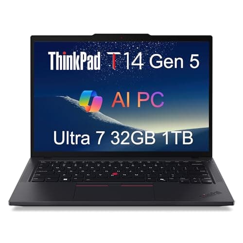 Lenovo ThinkPad T14 Gen 5 Business Laptop (14" FHD+, Intel Ultra 7 155U (>i7-13700H), 32GB DDR5 RAM, 1TB SSD), Fingerprint, Backlit, 5MP Webcam, Ethernet, Wi-Fi 6E, Win 11 Pro, 2025 AI PC, Black