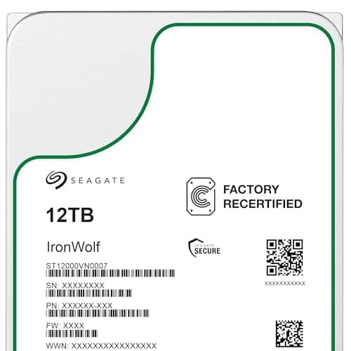 Seagate (Recertified) 12TB IronWolf NAS SATA Hard Drive 6Gb/s 256MB Cache 3.5-Inch Internal Hard Drive for NAS Servers, Personal Cloud Storage (ST12000VN0007)