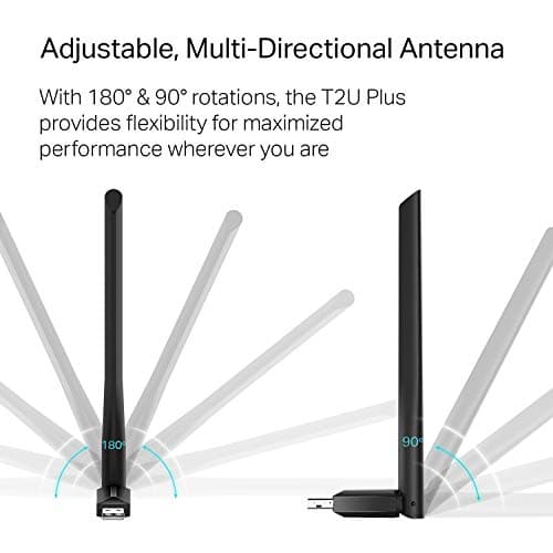 TP-Link AC600 USB WiFi Adapter for PC (Archer T2U Plus)- Wireless Network Adapter for Desktop with 2.4GHz, 5GHz High Gain Dual Band 5dBi Antenna, Supports Win11/10/8.1/8/7/XP, Mac OS 10.9-10.14, Black