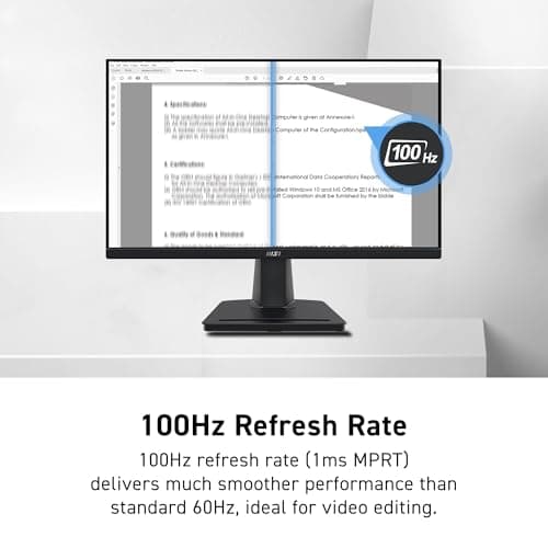 msi PRO MP225V,22-inch VA 1920 x 1080 (FHD) Computer Monitor, 100Hz, Adaptive-Synch, HDMI, Video Port, VESA Mountable, Tilt, 1ms, Black