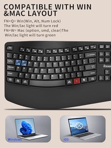 Wireless Keyboard and Mouse Combo,2.4G Full Size Wave Keys Ergonomic Keyboard with Wrist Rest for Natural Typing, 3 DPI Adjustable Ergonomic Silent Mouse for Computer/Laptop/Windows/Mac (Black)