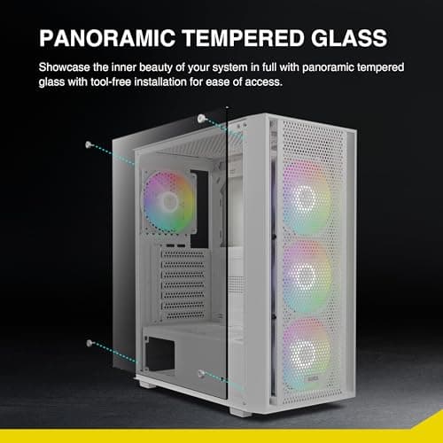 GAMDIAS White ATX Mid Tower Gaming Computer PC Case with Side Tempered Glass, Preinstalled 4X 120mm ARGB Fans, Support Up to 6X 120mm Fans, 360mm AIO/Radiator, 340mm GPU/VGA, 160mm CPU Air Cooler