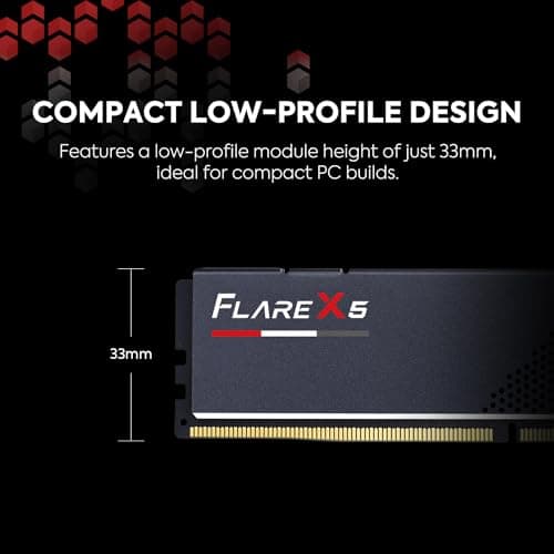 G.SKILL Flare X5 Series (AMD Expo & Intel XMP 3.0) DDR5 RAM 64GB (2X 32GB) 6000MT/s CL36-36-36-96 1.35V Desktop Computer Memory U-DIMM - Matte Black (F5-6000J3636F32GX2-FX5)