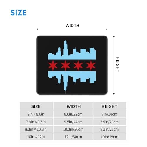 Chicago City Flag Skyline Mouse Pad, Laptop Office Desk Accessories Wireless Mouse Pad Mouse Pad Non-Slip Water Resistant Desk Mat Premium Computer Accessories, Black