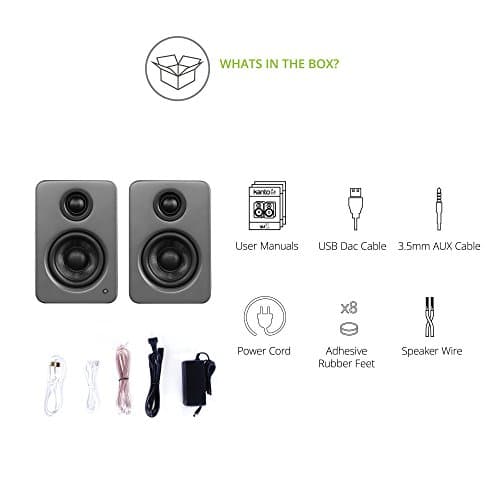 Kanto YU2MG PC Gaming Desktop Speakers | 3" Composite Drivers | 3/4" Silk Dome Tweeter | Class D Amplifier | 100 Watts | Built-in USB DAC | Subwoofer Output | Pair | Matte Grey