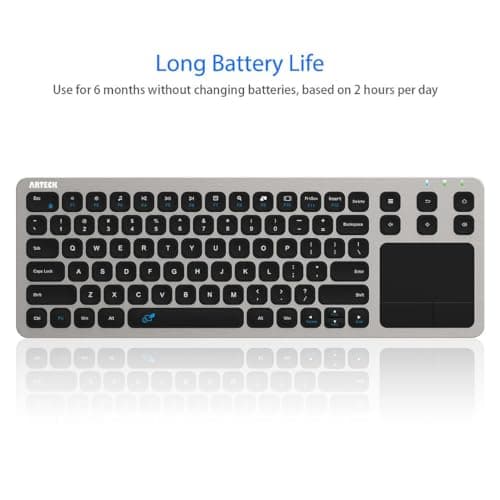 Arteck 2.4G Wireless Touch TV Keyboard with Easy Media Control and Built-in Touchpad Mouse Solid Stainless Ultra Compact Full Size Keyboard -Connected Computer, Smart TV, HTPC